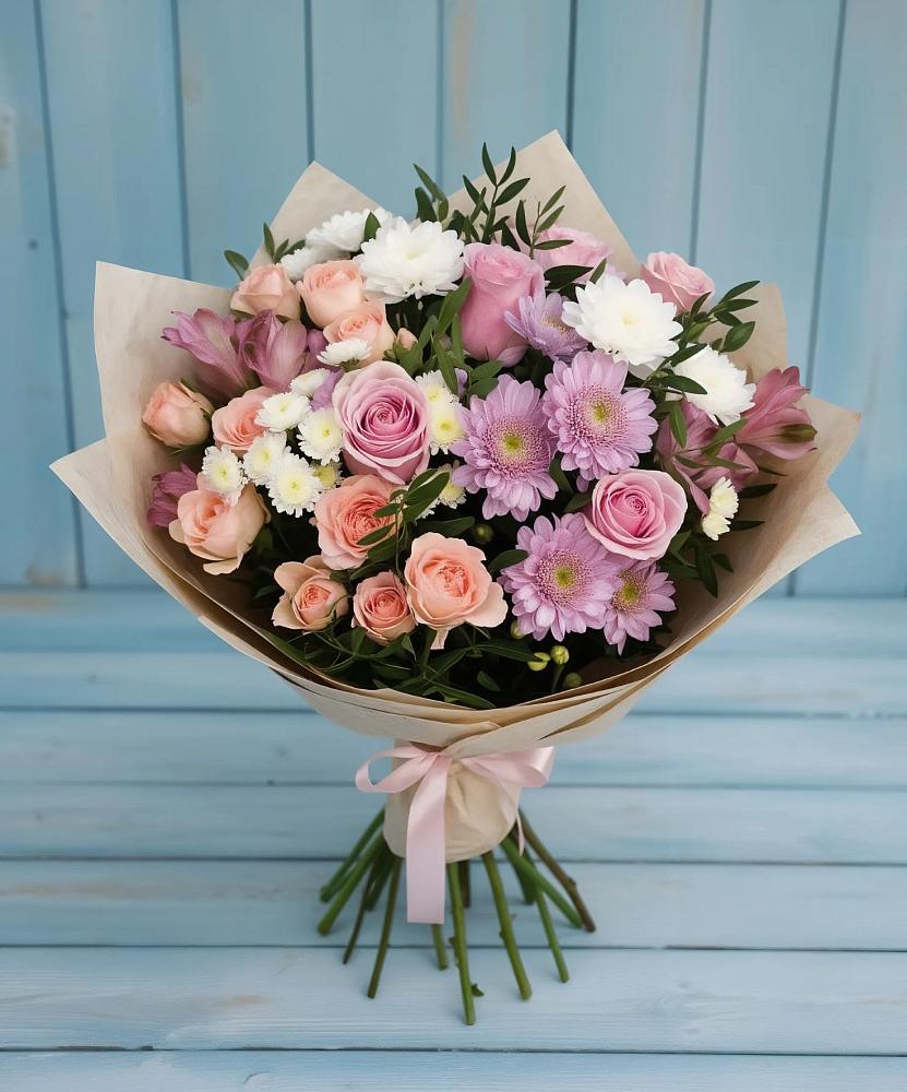 Букет цветов из: Хризантемы, Розы и Альстромерии в Курждипскую