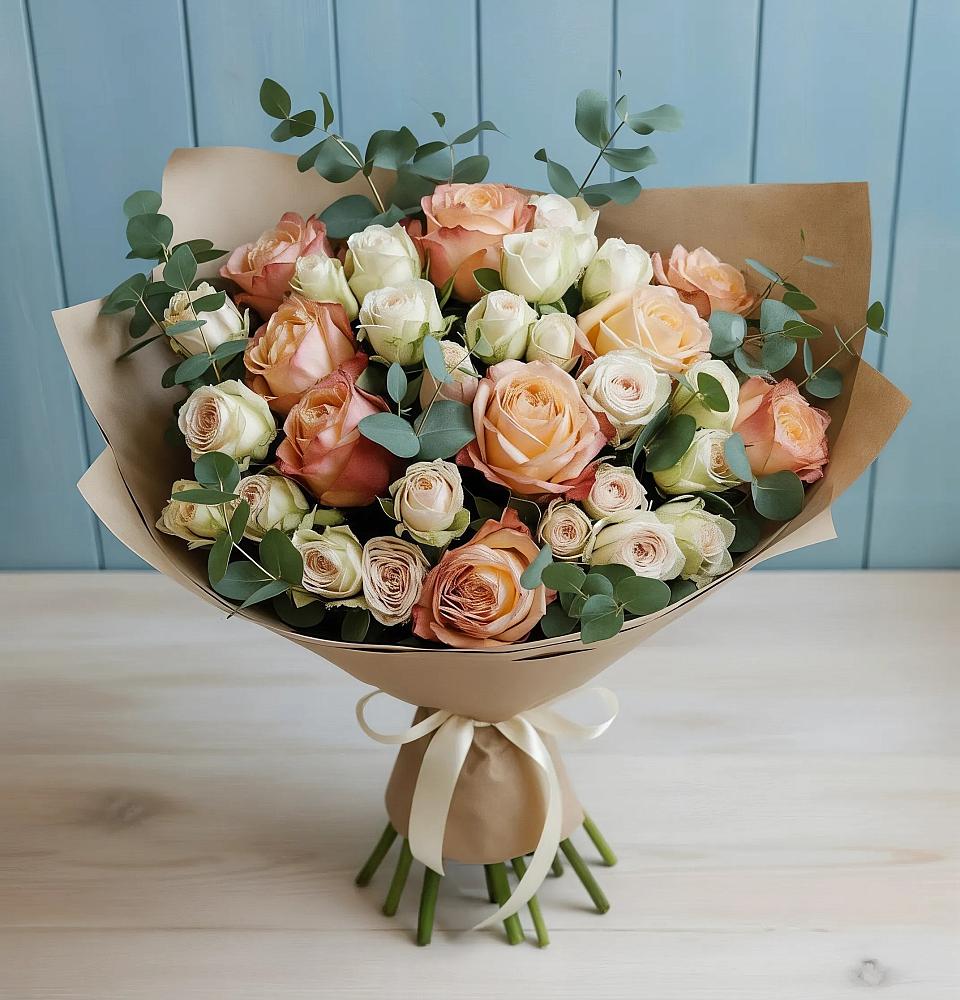 Букет цветов из: Альстромерии и Розы в Курждипскую