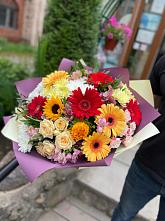 Букет цветов из:  Герберы, Ромашки, Хризантемы, Розы и Подсолнухи #REPLACE_PRED# Курждипскую
