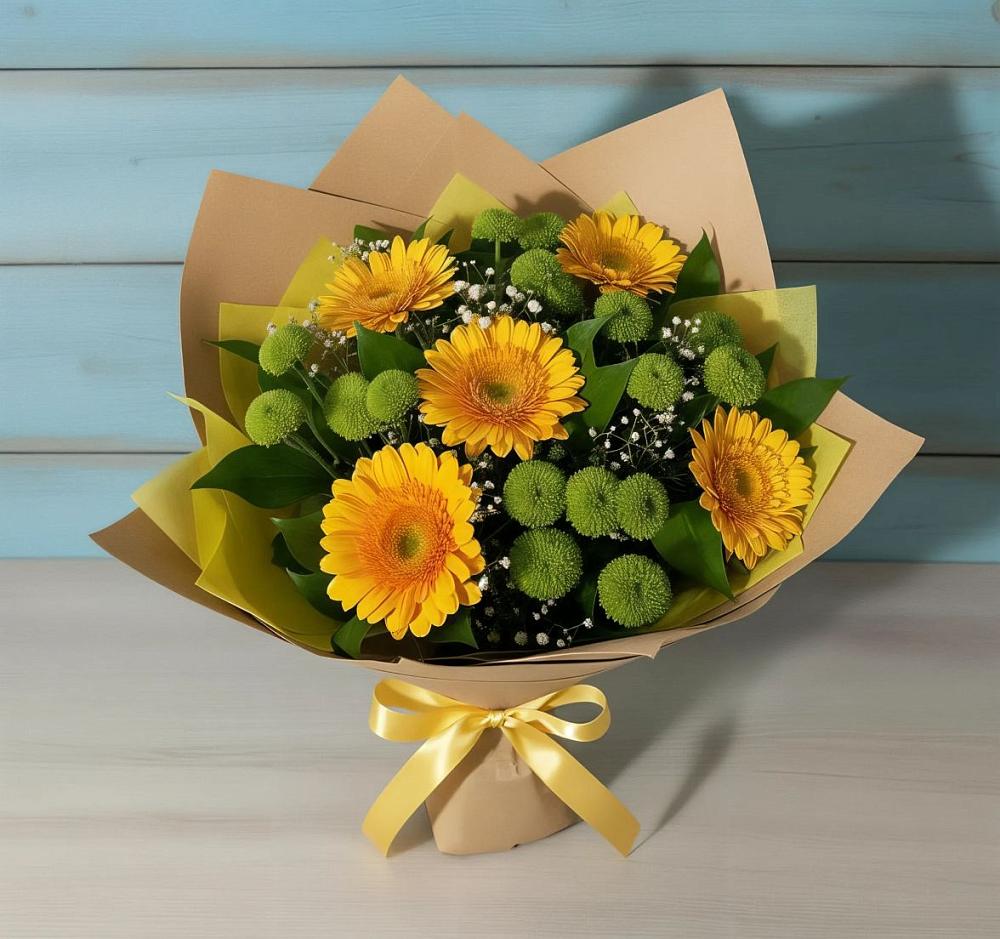 Букет цветов из: Герберы и Хризантемы в Курждипскую