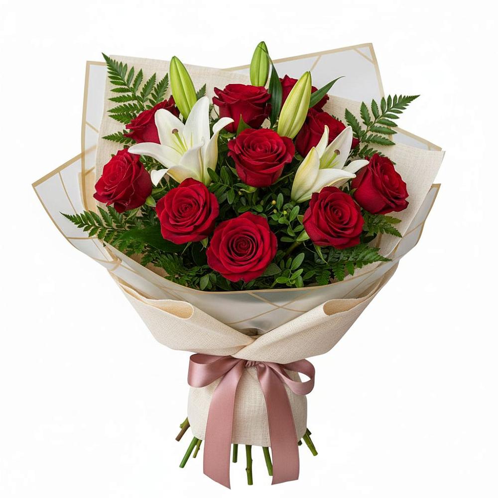 Букет цветов из: Лилии и Розы в Курждипскую