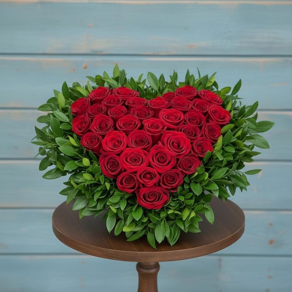 Цветочная композиция из Розы в виде сердца в Курждипскую