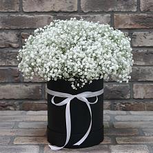 Цветочная композиция из Гипсофила в шляпной коробке в Курждипскую