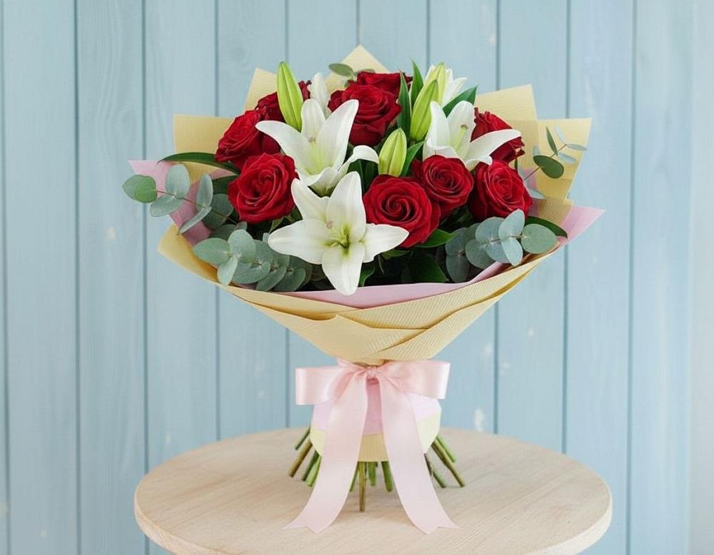 Букет цветов из: Лилии и Розы в Курждипскую